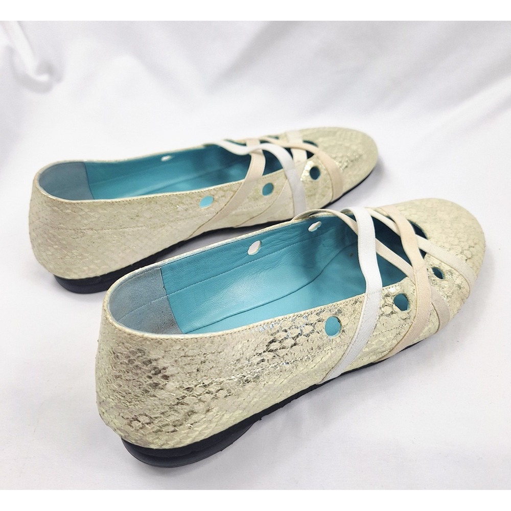 Thierry Rabotin Womens Gold Metallic Snakeskin Elastic Strap Ballet Flats 39.5 - Picture 6 of 8